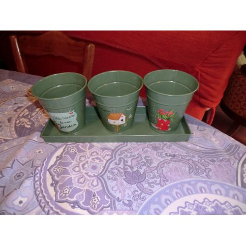 Lot De 3 Pots De Fleurs Métalliques