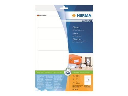 HERMA Premium - Papier - mat - auto-adhésif permanent - blanc - 97 x 42.3 mm 120 étiquette(s) (10 feuille(s) x 12 étiquettes laminées