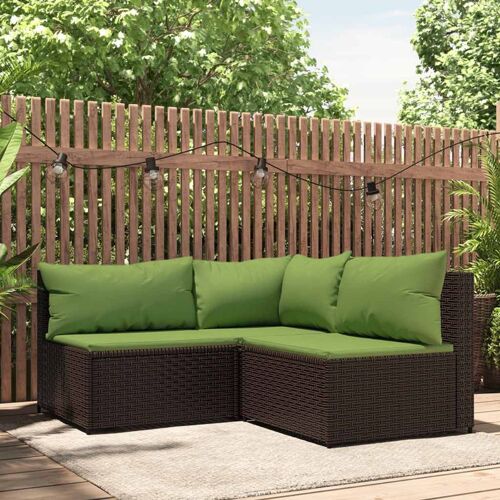 Vidaxl Salon De Jardin 3 Pcs Avec Coussins Marron Résine Tressée