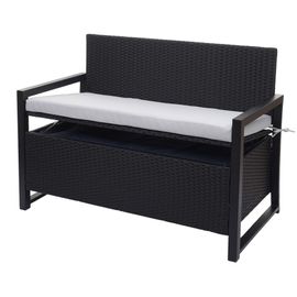 Banc 2 Places En Polyrotin Hwc-F39, Banc De Jardin Banc, Compartiment De Rangement  Anthracite, Coussins Gris