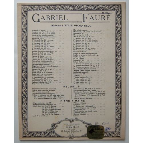3ème Barcarolle Pour Piano Op. 42 [Fournitures Diverses] By G Faure