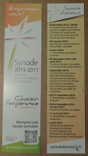 Marque Page Synode 2015 2017 Diocèse De Saint-Brieuc Et Tréguier 5x20cm