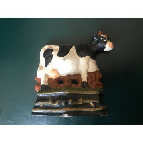 Ancien Cale Porte Fonte Sculpture Vache
