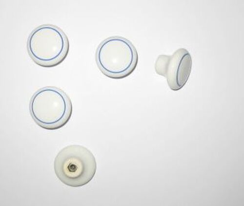 Lots de 5 boutons de porte blancs en céramique avec liseret bleu