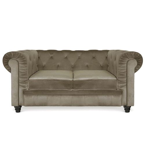 Chesterfield Canapé 2 Places - Velours Taupe - 2 Places Chesterfield