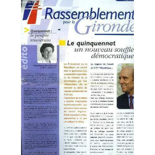 Rassemblement Pour La Gironde - Septembre 2000 - Le Quinquennat Un Nouveau Souffle Democratique