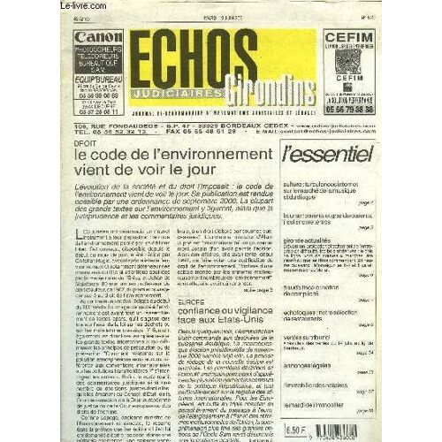 Echos Judiciaire Girondins N°4742 - Mardi 19 Juin 2001