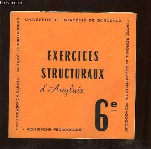 Exercices Structuraux D Anglais . Classe De Sixieme. Livre Du Maitre.