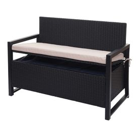 Banc 2 Places En Polyrotin Hwc-F39, Banc De Jardin Banc, Compartiment De Rangement  Anthracite, Coussins Beige