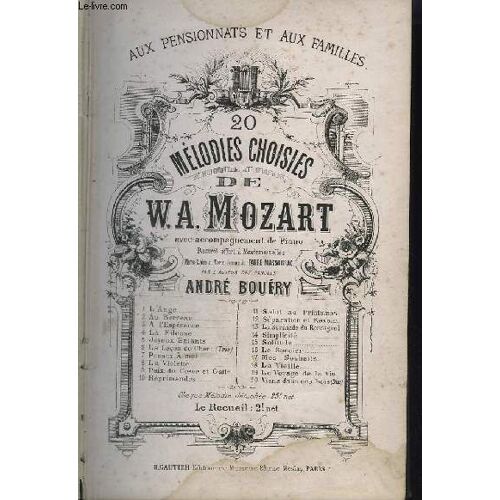 20 Melodies De Mozart - Armoiries Doree De La Ville De Paris - Piano Et Chant.
