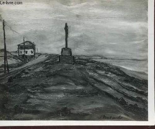 Photo-Carte En Noir Et Blanc / Paysage  Avec Une Croix Et Maison.