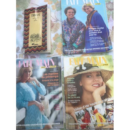 Livre: Tricot, Techniques Et Points De Chez Hatier Et 3 Revues Fait Main N 9 De 1990 & 5 Et 6 De 1993 - Manteau, Tricots, Coussin, Mariées, Dentelle, Broderie, Capeline Vide Poche, Nappe, Collerette