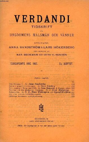 Verdandi, Tjugufemte Årg. 1907, 5:E Häftet, Tidskrift För Ungdomens Målsmän Och Vänner