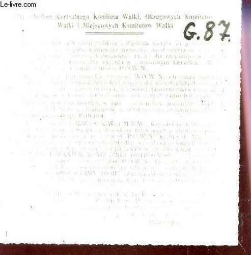 Message-Photo En Noir Et Blanc Envoye Pendant La Seconde Guerre Mondiale / Sous La Reference G87 / Do Czlonkow Centralnego Komitetu Walki, Okregowych Komitetow Walki I Miejscowych Komitetow ...