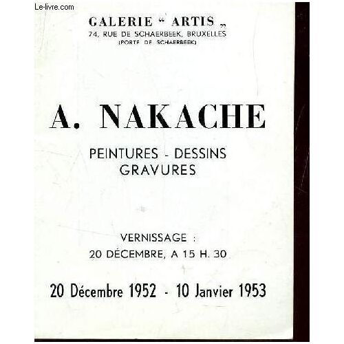 Plaquette De Vernissage De Nakache - Peintures,  Gravures, Dessins - Du 20 Decembre 1952 Au 10 Janvier 1953 A La Galerie Aertis.