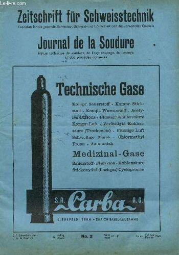 Journal De La Soudure - Zeitschrift Fur Schweisstechnik / N°2 / Fevrier 1949.