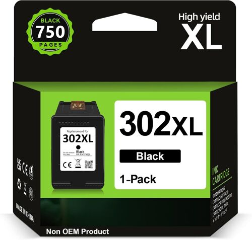Cartouche 302 XL Noir, Encre 302XL Noir Remplacement pour Cartouche HP 302 Noir, Cartouche Imprimante 302 XL pour OfficeJet 3831