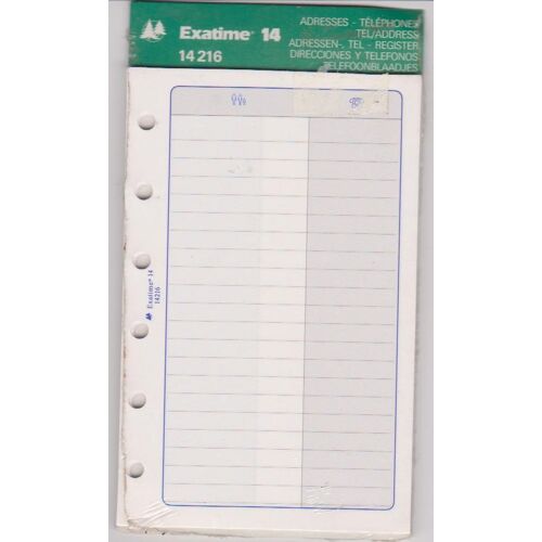 Exacompta 14216 Recharge Feuillets Adresses-Téléphones Pour Organiseur Exatim...