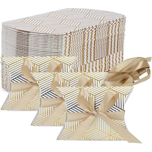 Lot de 50 boîtes à dragées en papier pour Mariage, Fête, Bonbons(Rayures Doré)