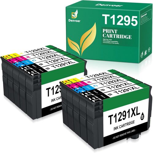 T1295 Compatible pour Epson T1291 T1292 T1293 T1294 Cartouche d'encre pour Epson Stylus SX235W SX525WD SX425W SX445W Stylus Office BX535WD WF3520 WF7515 (4 Noir 2 Cyan 2 Jaune 2 Magenta)