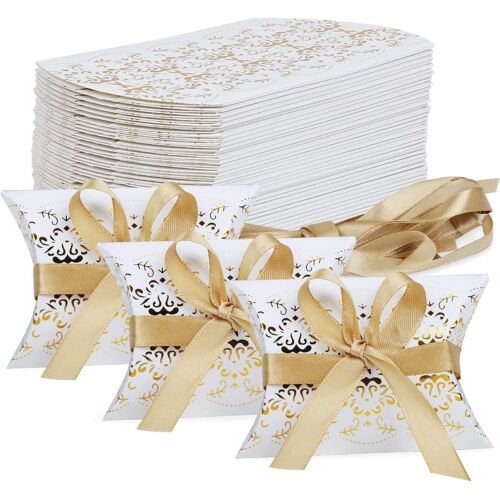 Lot de 50 boîtes à dragées en papier pour Mariage, Fête, Bonbons(Gold Print)