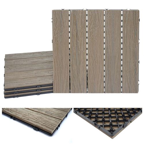 Carreau De Sol En Wpc Hwc-E19, Aspect Bois Pour Balcon/Terrasse,   Brun Clair, 4x Chaque 50x50cm = 1m².