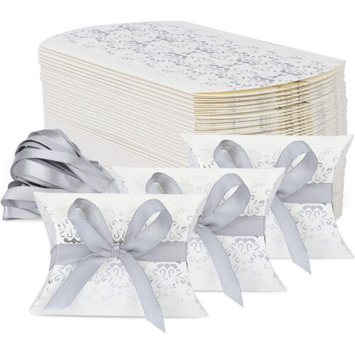 Lot de 50 boîtes à dragées en papier pour Mariage, Fête, Bonbons(Silver Print)