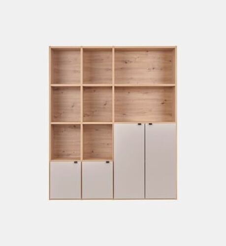 Camif - Bibliothèque décor bois 4 portes moyenne version Marlone - Gris