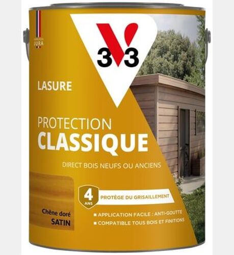 V33 - Lasure Protection Classique CHÊNE FONCE Satin - 5L - Rose