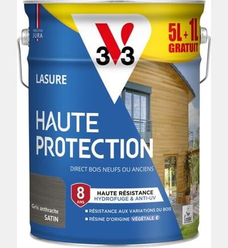 V33 - Lasure Haute Protection Biosourcée poivre Satin - 5L + 20% - Blanc