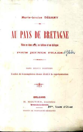 Au Pays De Bretagne Piece En Deux Actes Pour Jeunes Filles Et Fillettes