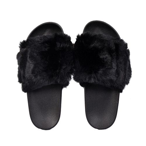 Claquettes Pour Enfant Fourrure Confort K87 Noir