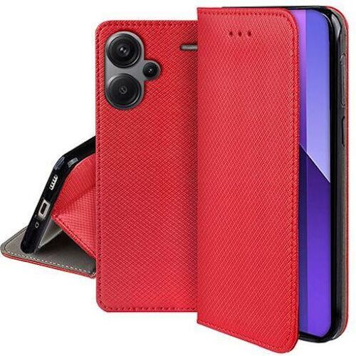 Housse pour Xiaomi Redmi Note 13 Pro+ Plus 5G - etui coque pochette portefeuille + verre trempe - ROUGE MAGNET