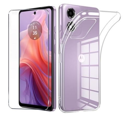 Coque pour Motorola Moto G04 / G04s / G24 / G24 Power / E14 - housse etui silicone gel fine + film ecran - TRANSPARENT TPU