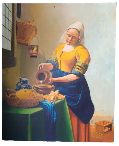 Tableau Ancien Peinture Portrait Huile Sur Toile " La Laitière" D'après Johannes Vermeer (1632-1675) - Tableau Portrait Femme