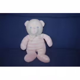 Doudou Ours Rose Rayé - Luminou - Hochet - 19 Cm De Haut