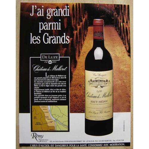 Publicité Papier - Vin Château De Malleret, Haut-Médoc De 1992