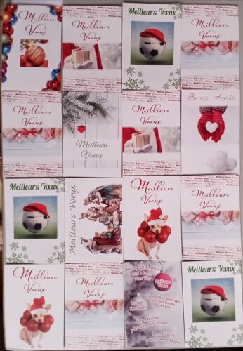 Carte de voeux - Meilleurs voeux, Bonne année - 17 x 11,5 cm - Carte double sans message et enveloppe - Lot de 16 (Vadebo, Nouvel An, chien, crèche, boule de Noël, cadeau, ballon de foot)