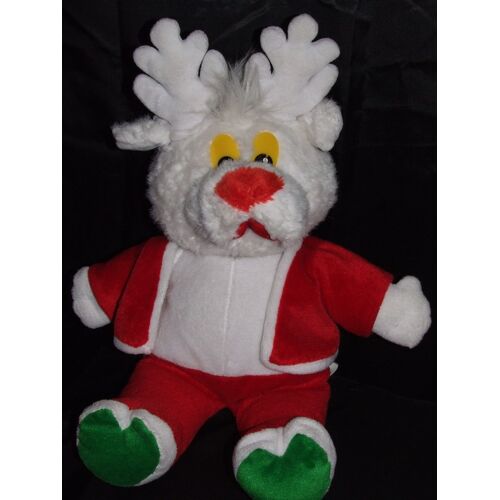 Cerf Elan Renne Caribou Doudou Blanc Rouge Vert Peluche De 45 Cm