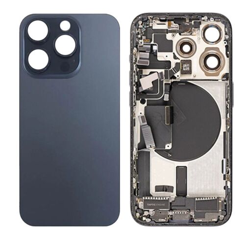 Vitre arrière (Cache batterie) pour iPhone 15 Pro + Support + nfc Bleu Titane