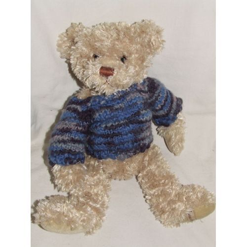 Ours Louise Mansen Doudou Beige Pull Laine Bleu Peluche De 33 Cm