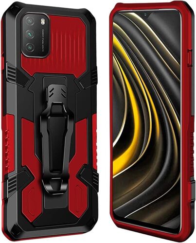 Coque Xiaomi Poco M3 [Serie Armorbox] Robuste avec Double Couche Coque de Support pour Xiaomi Poco M3 Housse Rouge