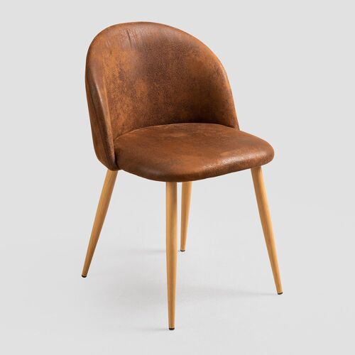 Chaise de salle à manger rembourrée en similicuir Kana Bois Naturel Café Vintage