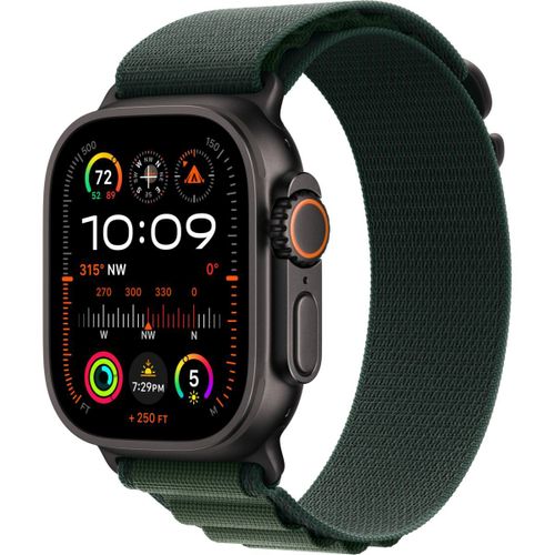 Apple Watch Ultra 2 GPS + Cellular Boîtier en Titane Noir 49mm avec Boucle Alpine Vert Foncé taille L