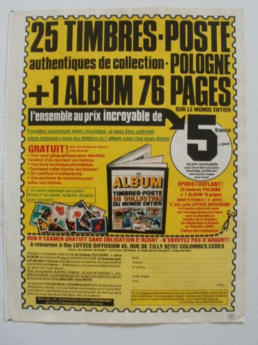 Publicité Ancienne (1981), Issue D'un Journal De Mickey, Pour La Vente Par Correspondance De Timbres Poste De Collection Par "Lutèce Diffusion", 45 Rue De Tilly, 92707 Colombes Cedex