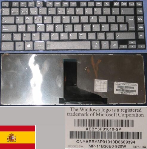 Clavier Qwerty Espagnol / Spanish Pour TOSHIBA Satellite L800 L805 L830 Series, Noir / Black, Brillant-frame/ Glossy-frame, Win8, Model: AEBY3P01010-SP, P/N: MP-11B26E0-920W
