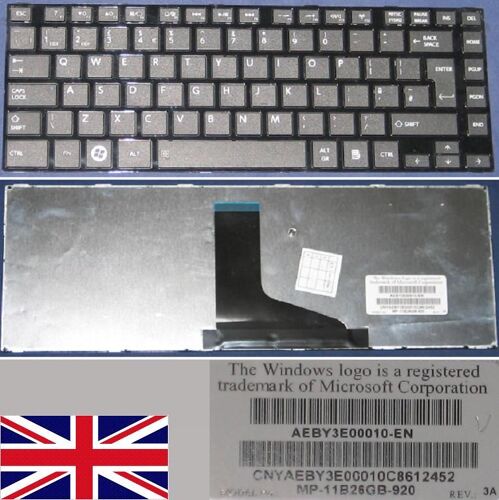 Clavier Qwerty UK Pour TOSHIBA Satellite L800 L805 L830 Series, Noir / Black, Brillant-frame/ Glossy-frame, Model: MP-11B26GB-920, P/N: AEBY3E00010-EN