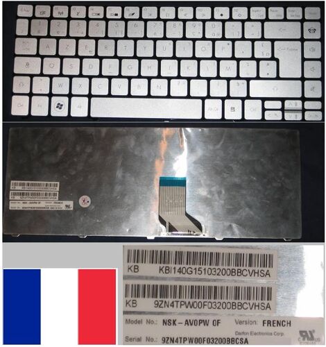 Clavier Azerty Français / French Pour GATEWAY ID49 Series, Gris Clair / Silver, Model: NSK-AV0PW, P/N: 9Z.N4TPW.00F KBI140G1510