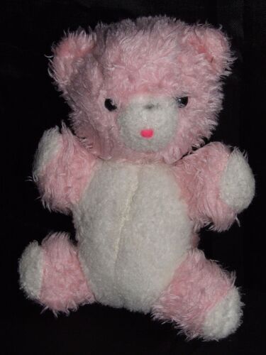 Ours Ancien Vintage Rose Blanc Doudou A Grelot Peluche De 20 Cm