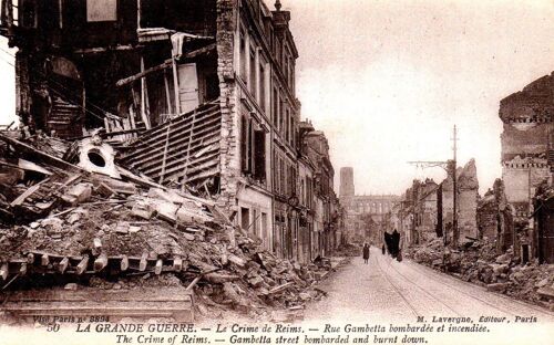 Carte Postale Ancienne, France, Marne ( 51 ), Reims Bombardé, La Rue Gambetta